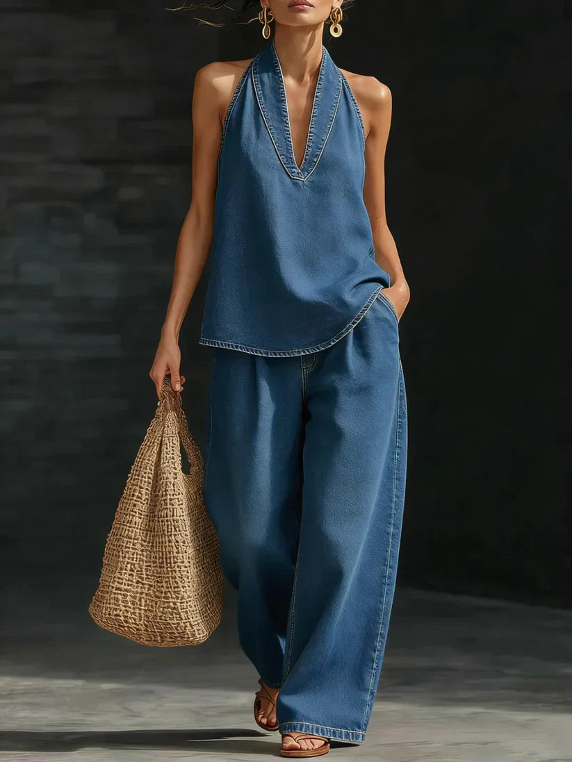 Djena - Conjunto Moderno Completo de Denim Amplio