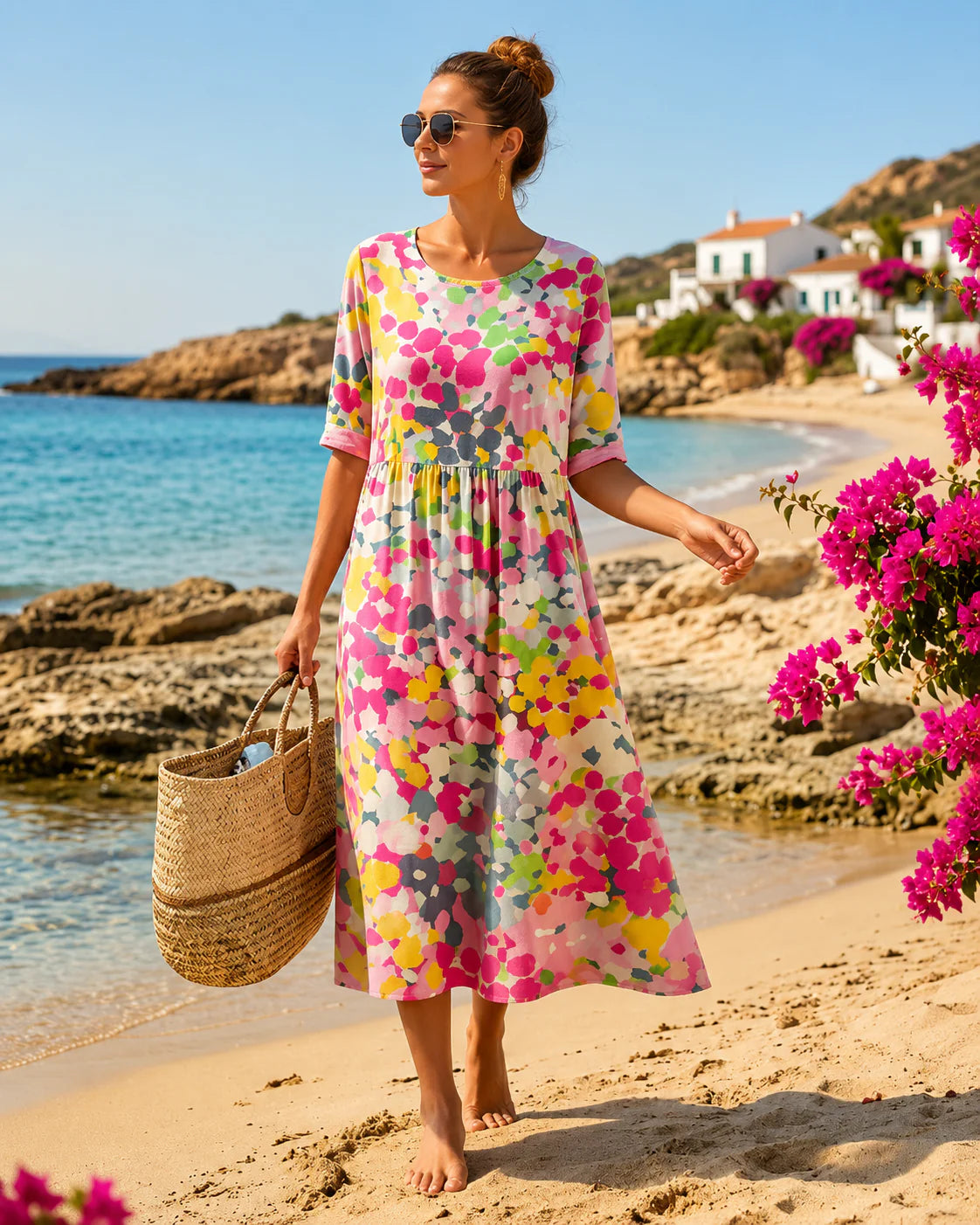 Zaruhi - Vestido con Estampado de Colores Corte Ajustado y Fluido