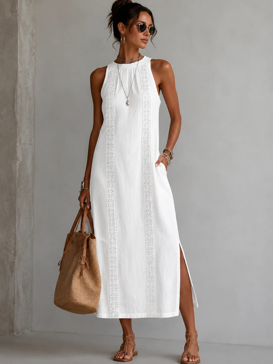 Morena - Vestido Recto de Verano Bordado de Algodón