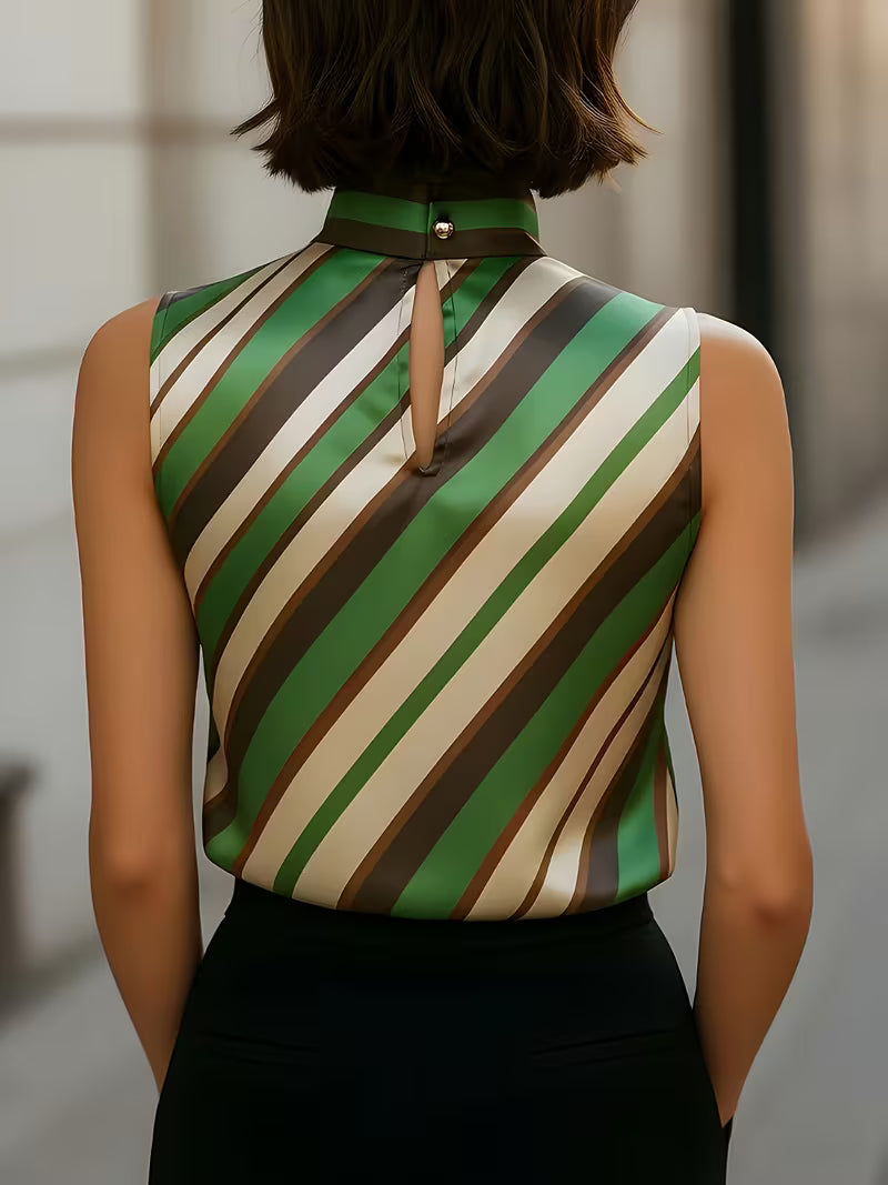 Asya - Blusa Chic de Satén a Rayas con Cuello Alto