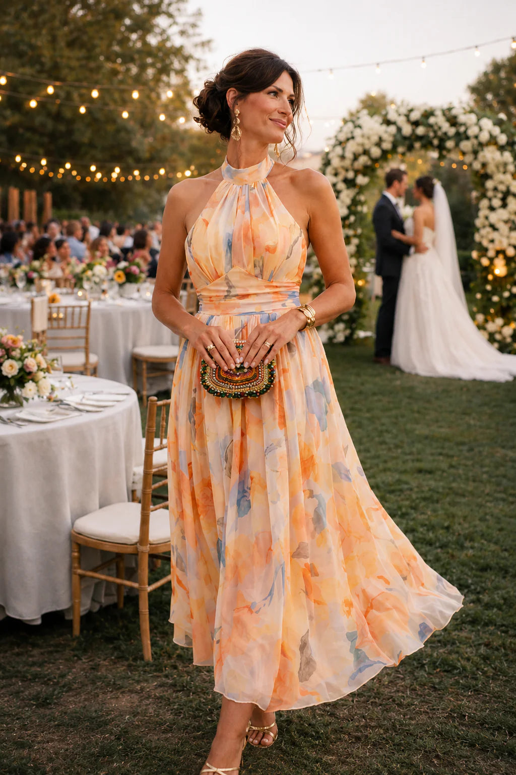 Antonela - Vestido Acuarela Melocotón con Espalda Descubierta