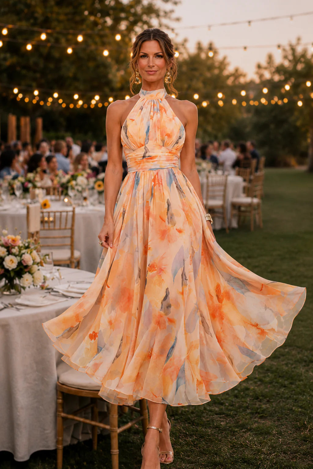 Antonela - Vestido Acuarela Melocotón con Espalda Descubierta