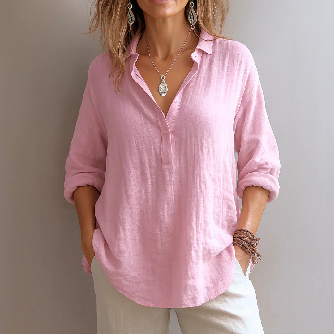 Azelie - Blusa de Lino y Algodón de Color Liso