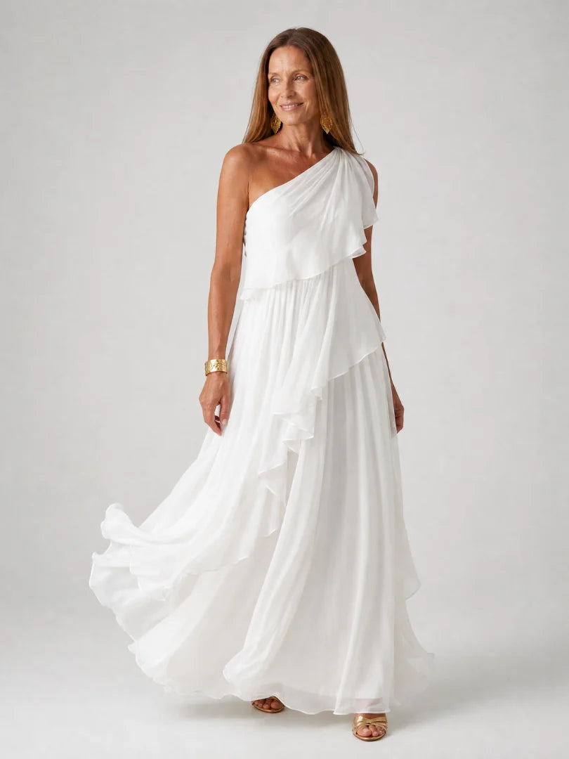 Arianel - Vestido Largo Chic Asimétrico con Volantes