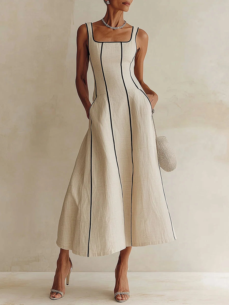Laetitia - Vestido Largo de Lino Minimalista con Bolsillos