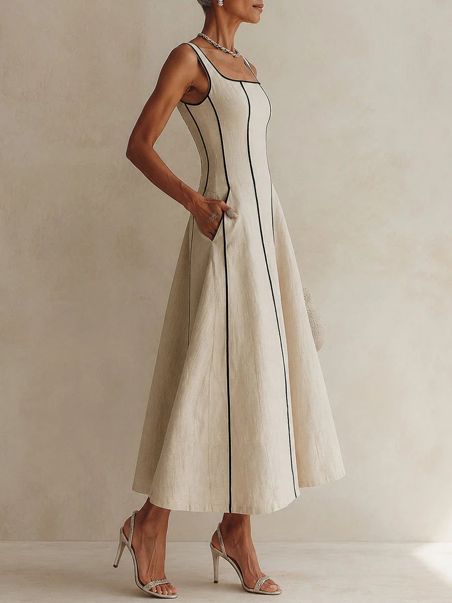 Laetitia - Vestido Largo de Lino Minimalista con Bolsillos