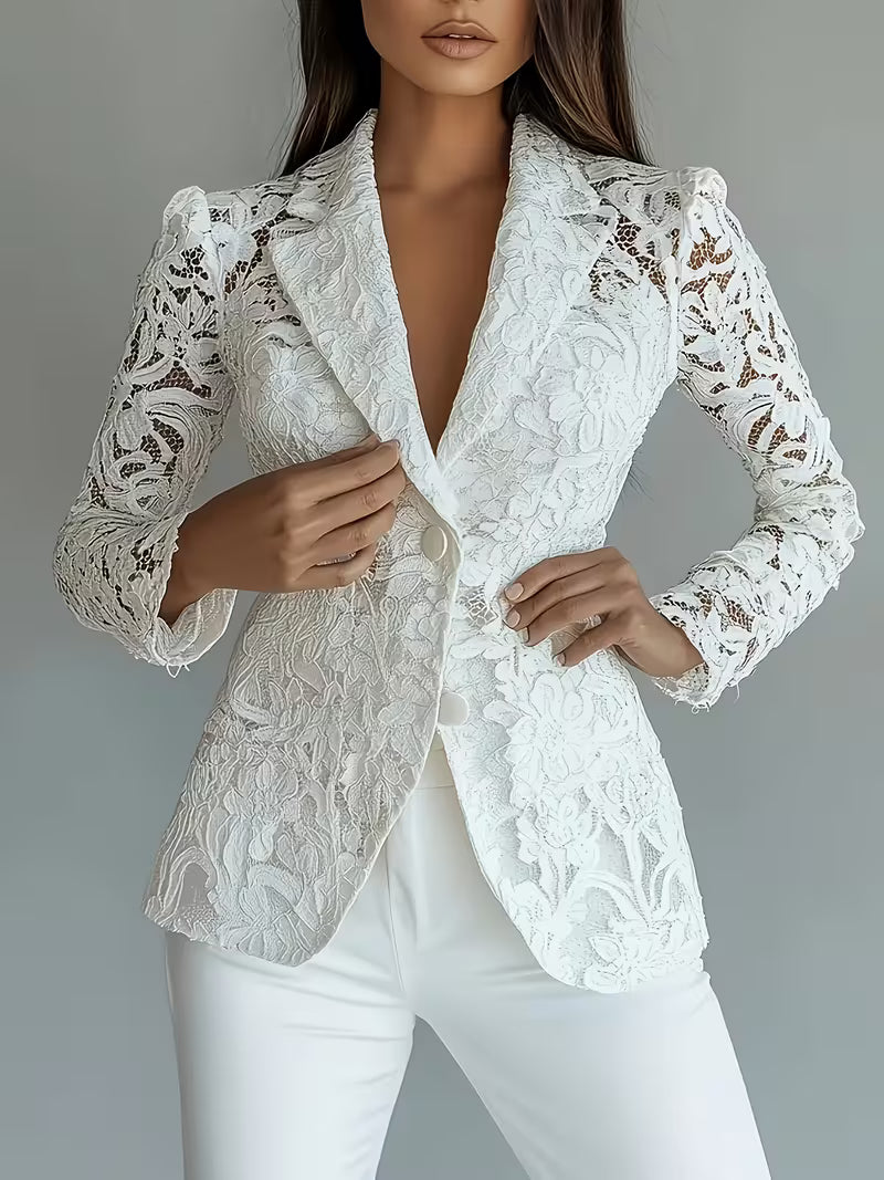 Susik - Blazer Ligero con Flores Bordadas de Encaje Forrado