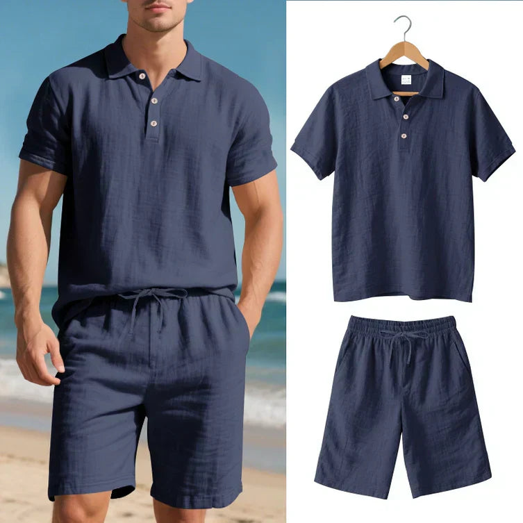Achille - Conjunto de Lino de Dos Piezas Polo y Shorts