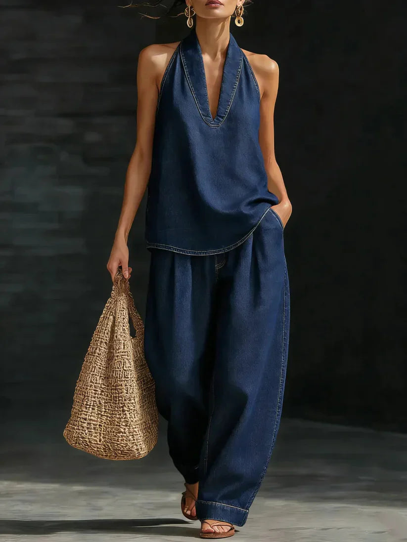 Djena - Conjunto Moderno Completo de Denim Amplio