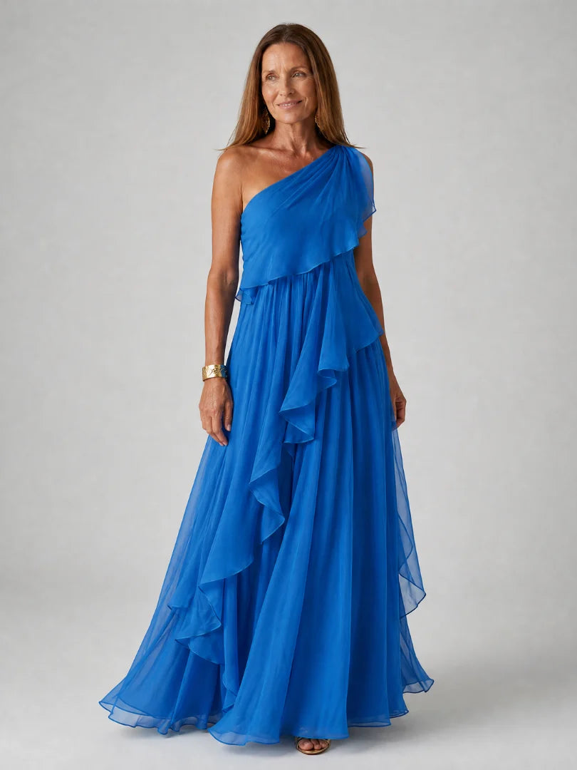 Arianel - Vestido Largo Chic Asimétrico con Volantes