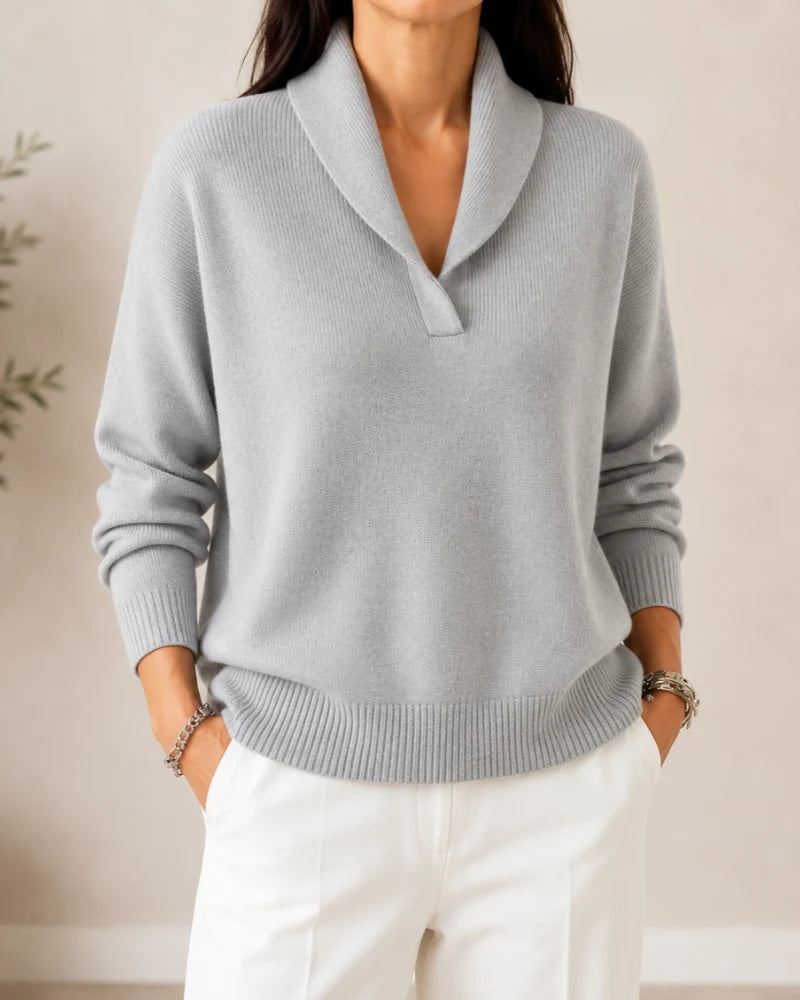 Colette - Suéter de Punto Fino con Cuello en V Curvado