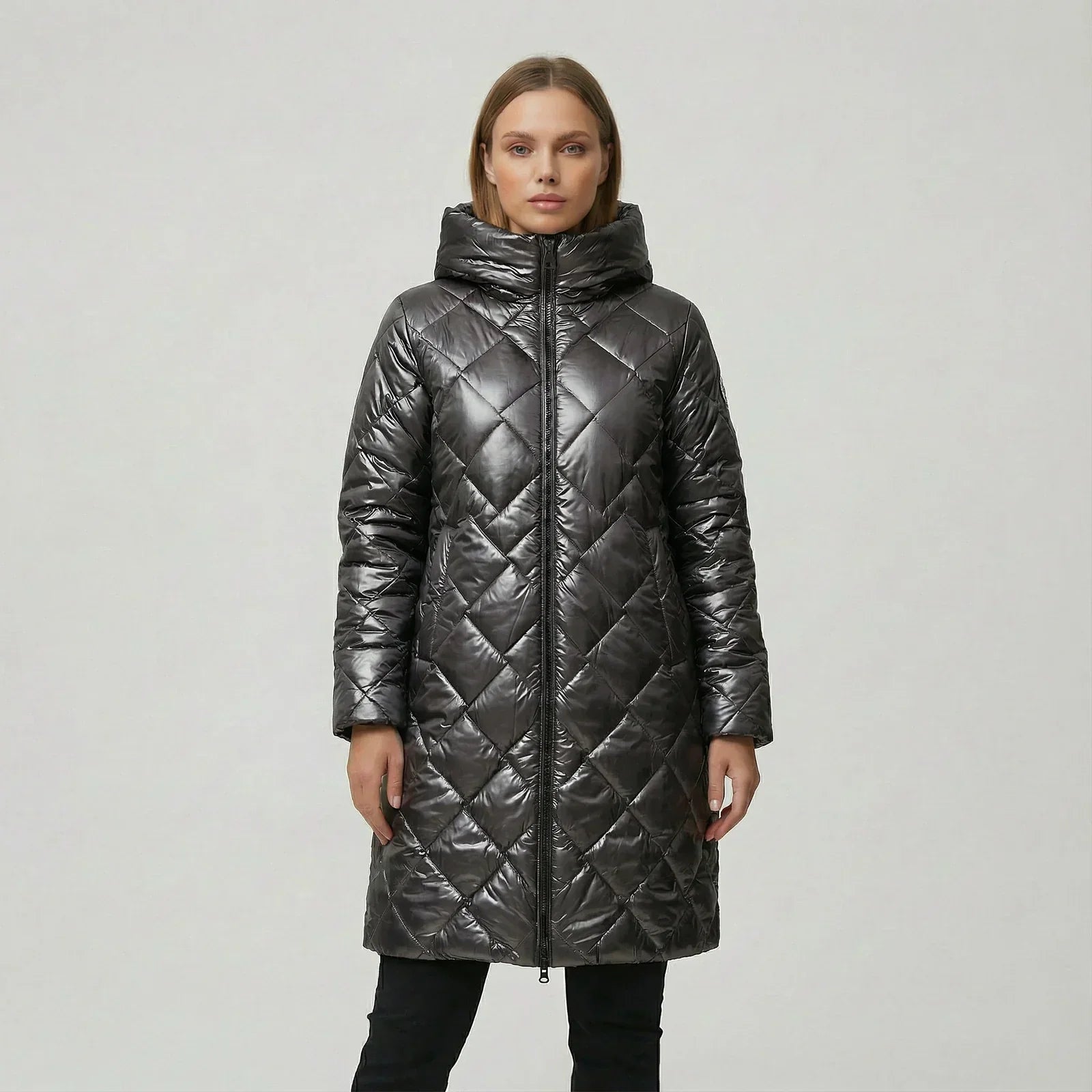 Natalia - Long Manteau Matelassé Luxueux à Capuche