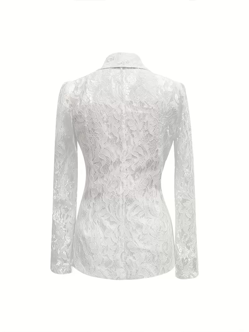 Susik - Blazer Ligero con Flores Bordadas de Encaje Forrado