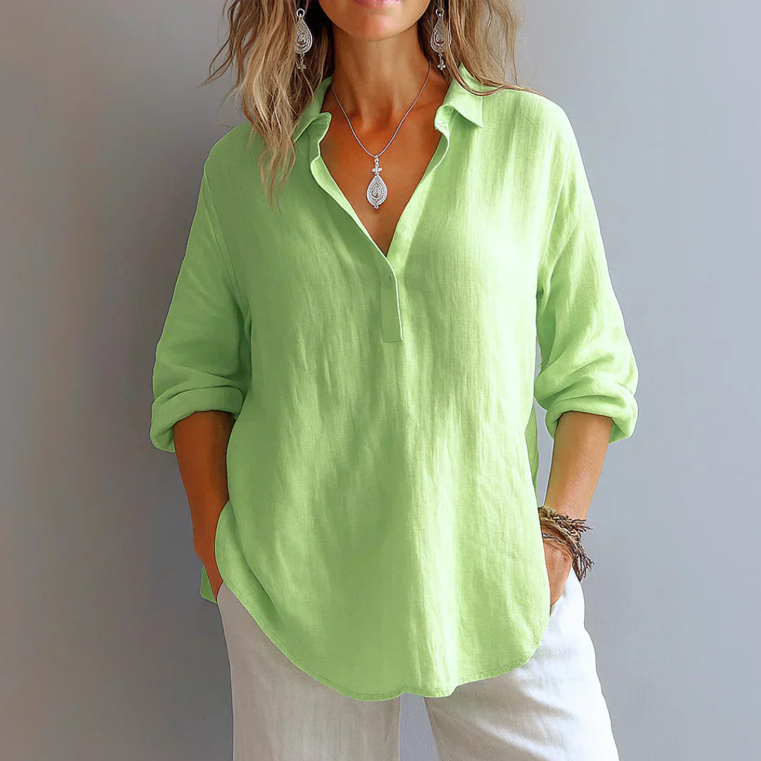 Azelie - Blusa de Lino y Algodón de Color Liso