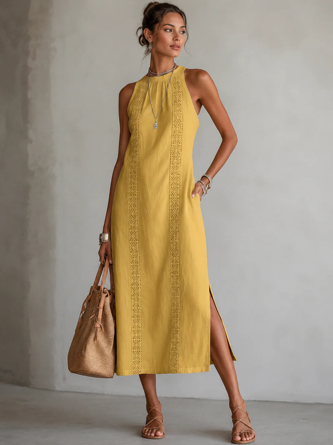 Morena - Vestido Recto de Verano Bordado de Algodón
