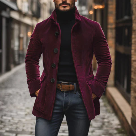 Erwin - Manteau Boutonné Rétro Chic en Velours Côtelé