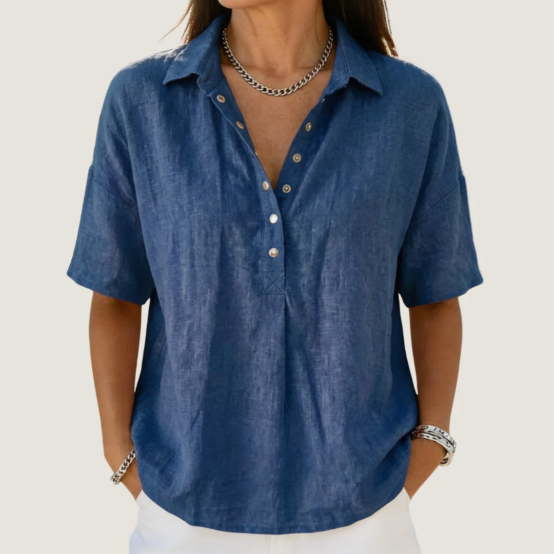Elona - Blusa de Algodón Orgánico de Manga Corta