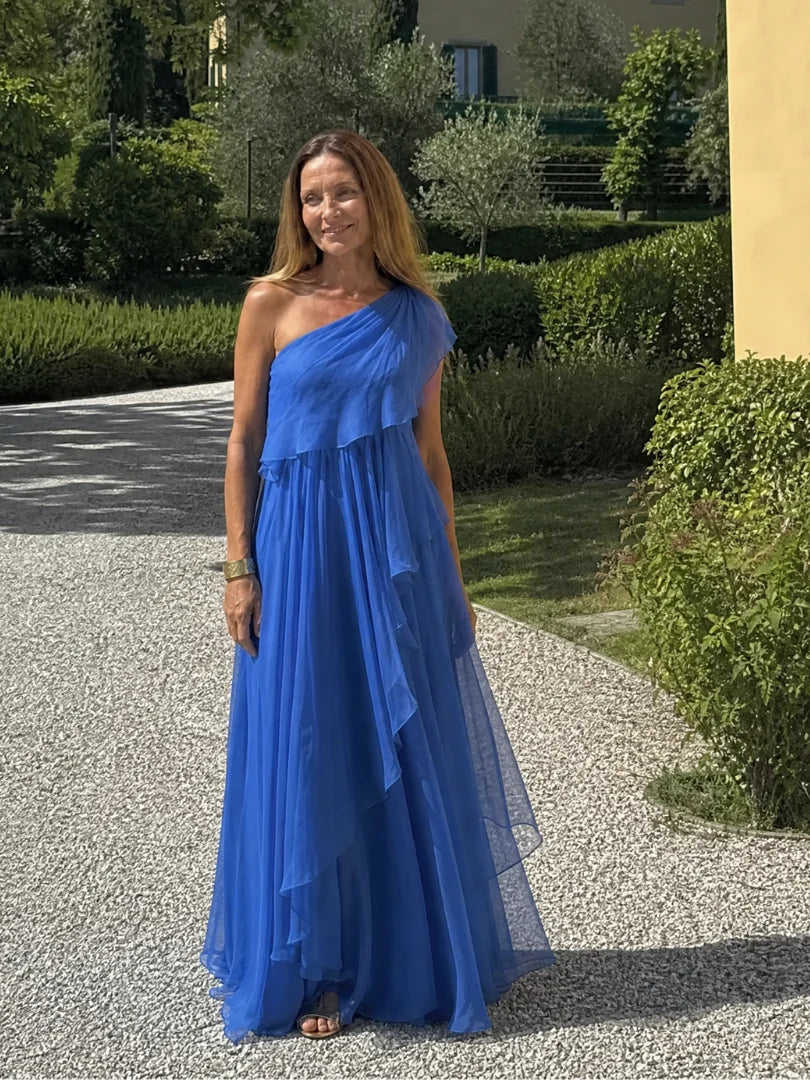 Arianel - Vestido Largo Chic Asimétrico con Volantes