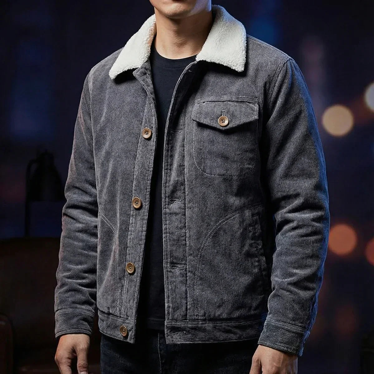 Brahim - Blouson Casual en Velours Côtelé Doublée de Sherpa