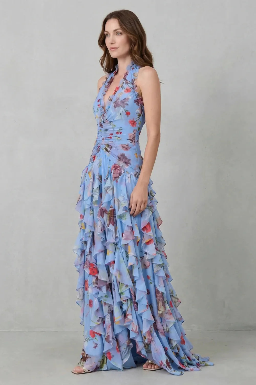 Margherita - Vestido Largo con Volantes y Flores Romántico