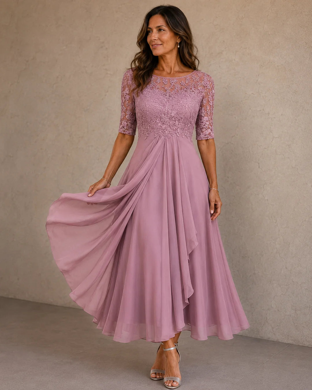 Noélie - Vestido de Noche Elegante de Gasa y Encaje Fino
