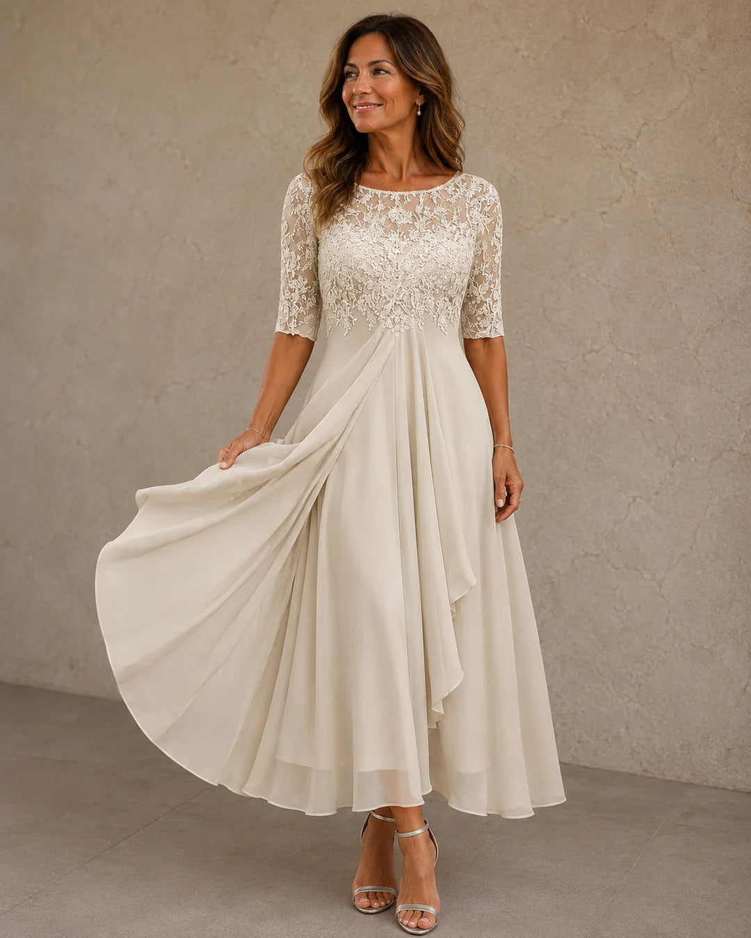 Noélie - Vestido de Noche Elegante de Gasa y Encaje Fino
