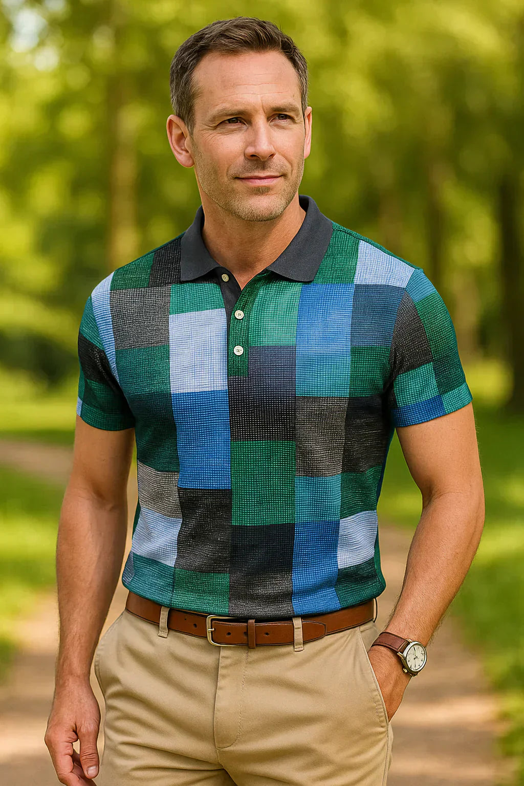 Diogo - Polo de Algodón Transpirable con Estampado de Cuadros de Colores