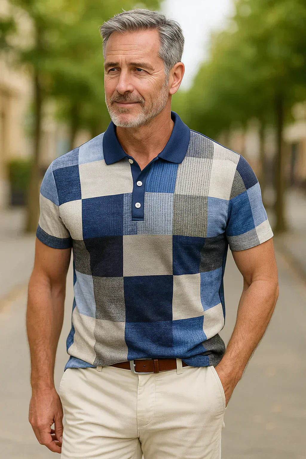 Diogo - Polo de Algodón Transpirable con Estampado de Cuadros de Colores