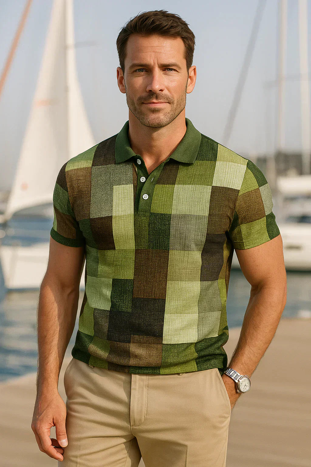 Diogo - Polo de Algodón Transpirable con Estampado de Cuadros de Colores