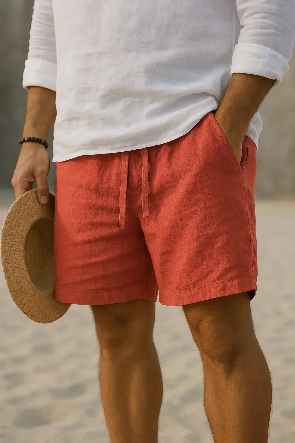 David - Shorts Exclusivos de Mezcla de Algodón y Lino