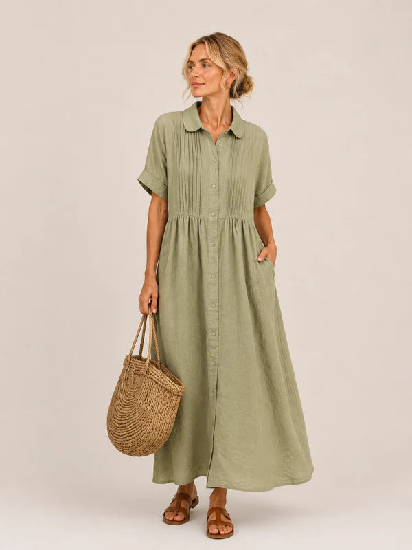 Leilie - Vestido Midi Camisero de Verano de Algodón