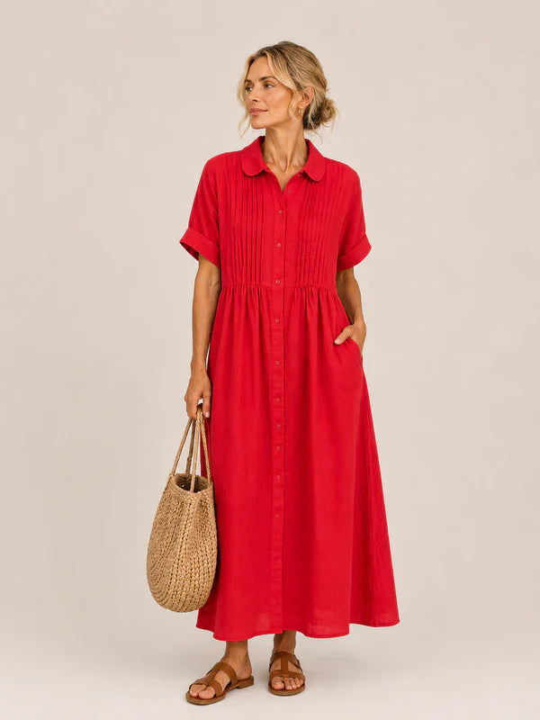 Leilie - Vestido Midi Camisero de Verano de Algodón