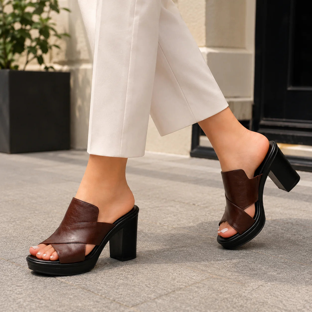 Nesrine - Sandalias Elegantes de Tacón Ancho Cómodo