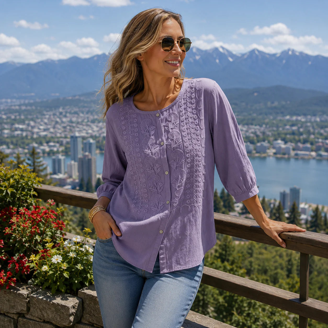 Britany - Blusa Elegante de Algodón Finamente Bordada