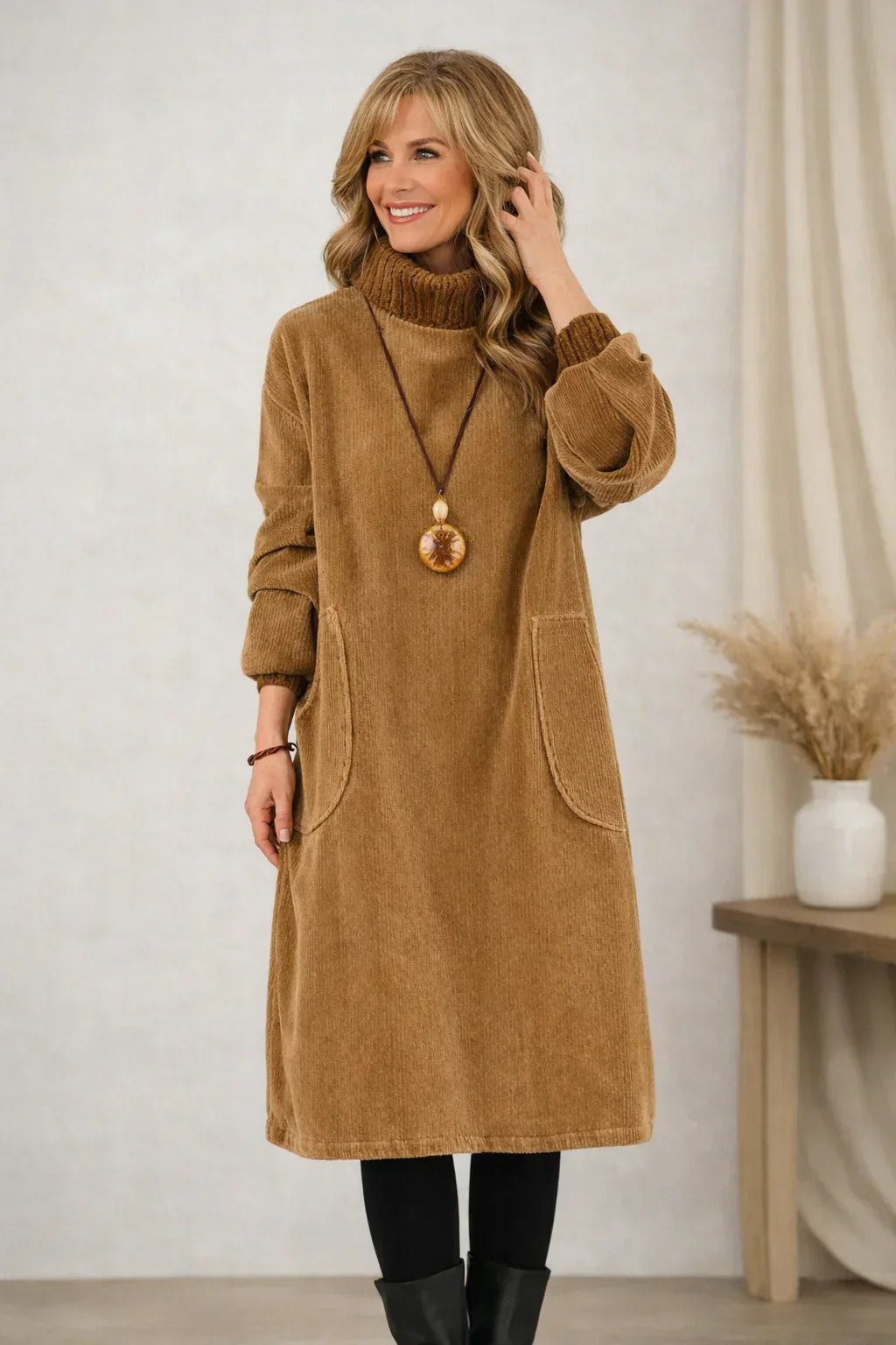 Macha - Robe Polaire Midi en Velours Côtelé