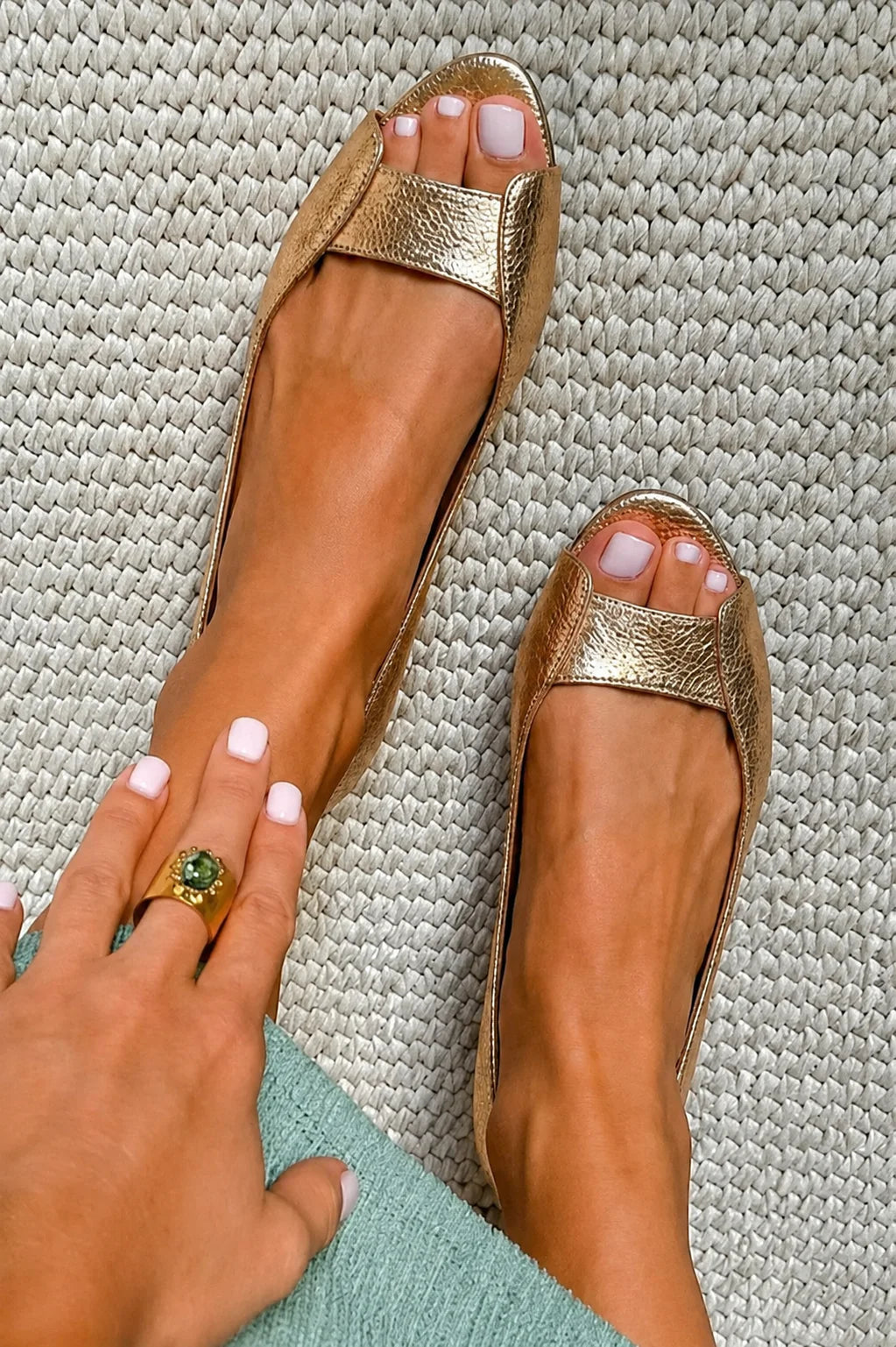 Eirlys - Sandalias Estilo Bailarina con Punta Abierta Metálica