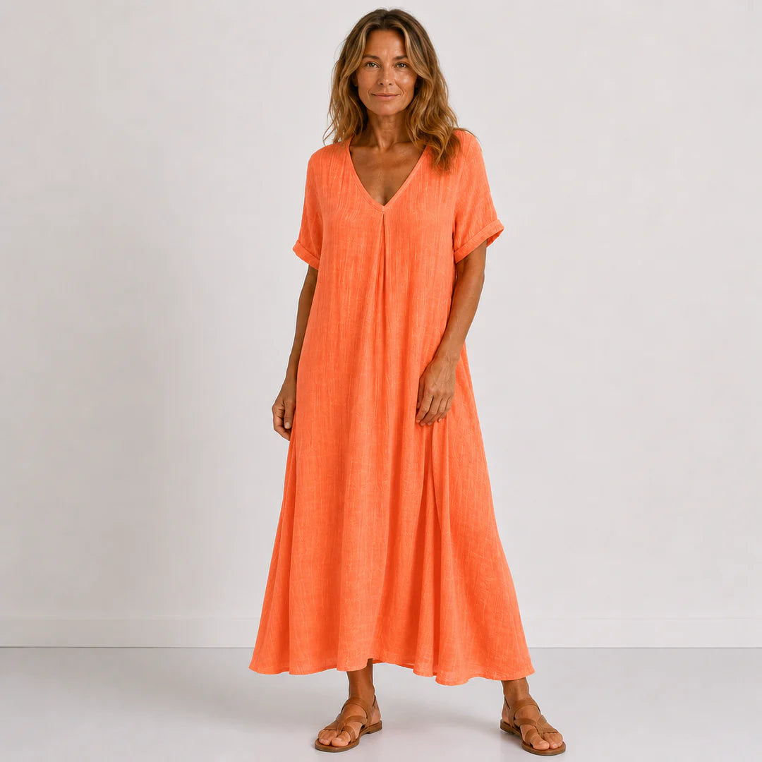 Julienne - Vestido Maxi Fluido Mezcla de Lino y Algodón
