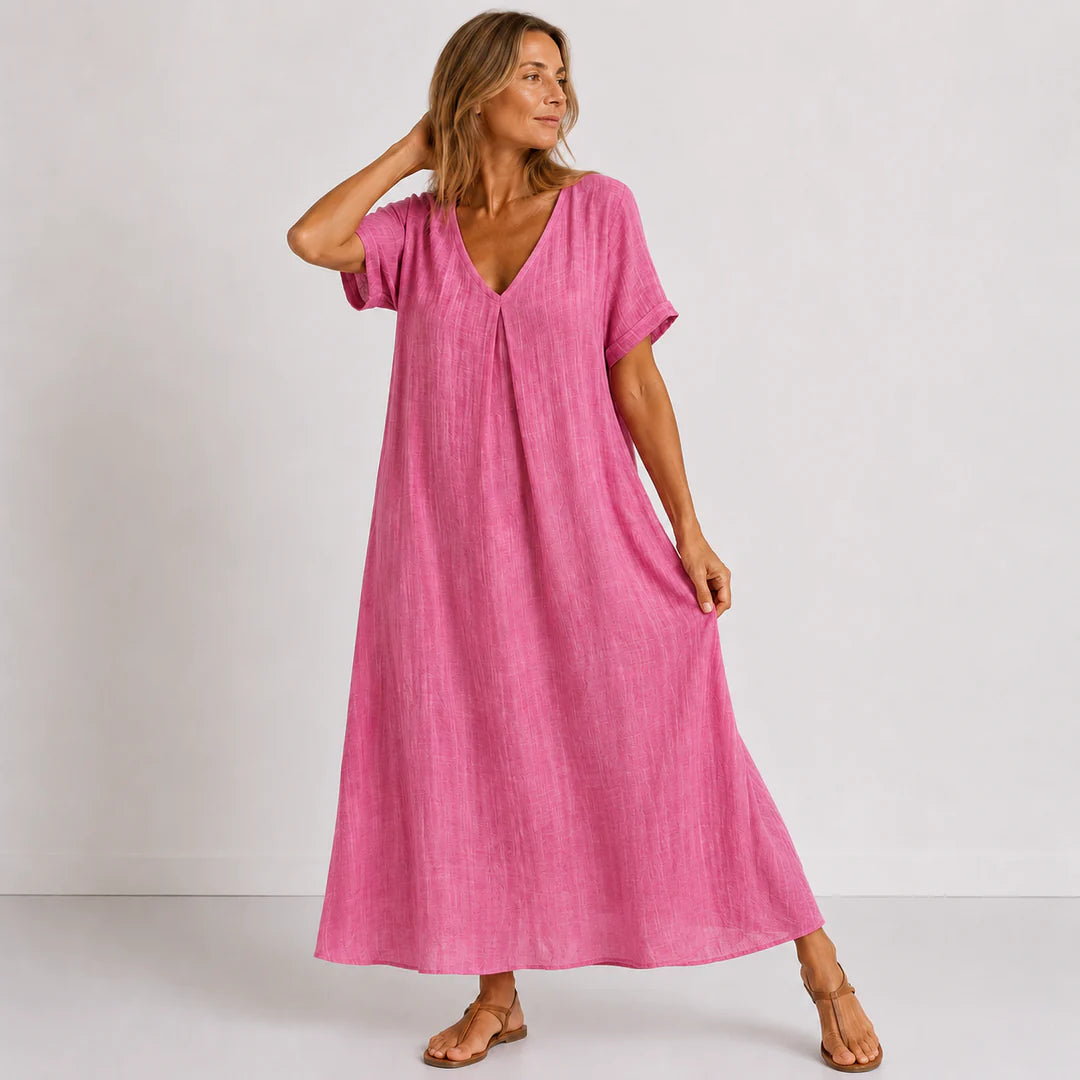 Julienne - Vestido Maxi Fluido Mezcla de Lino y Algodón