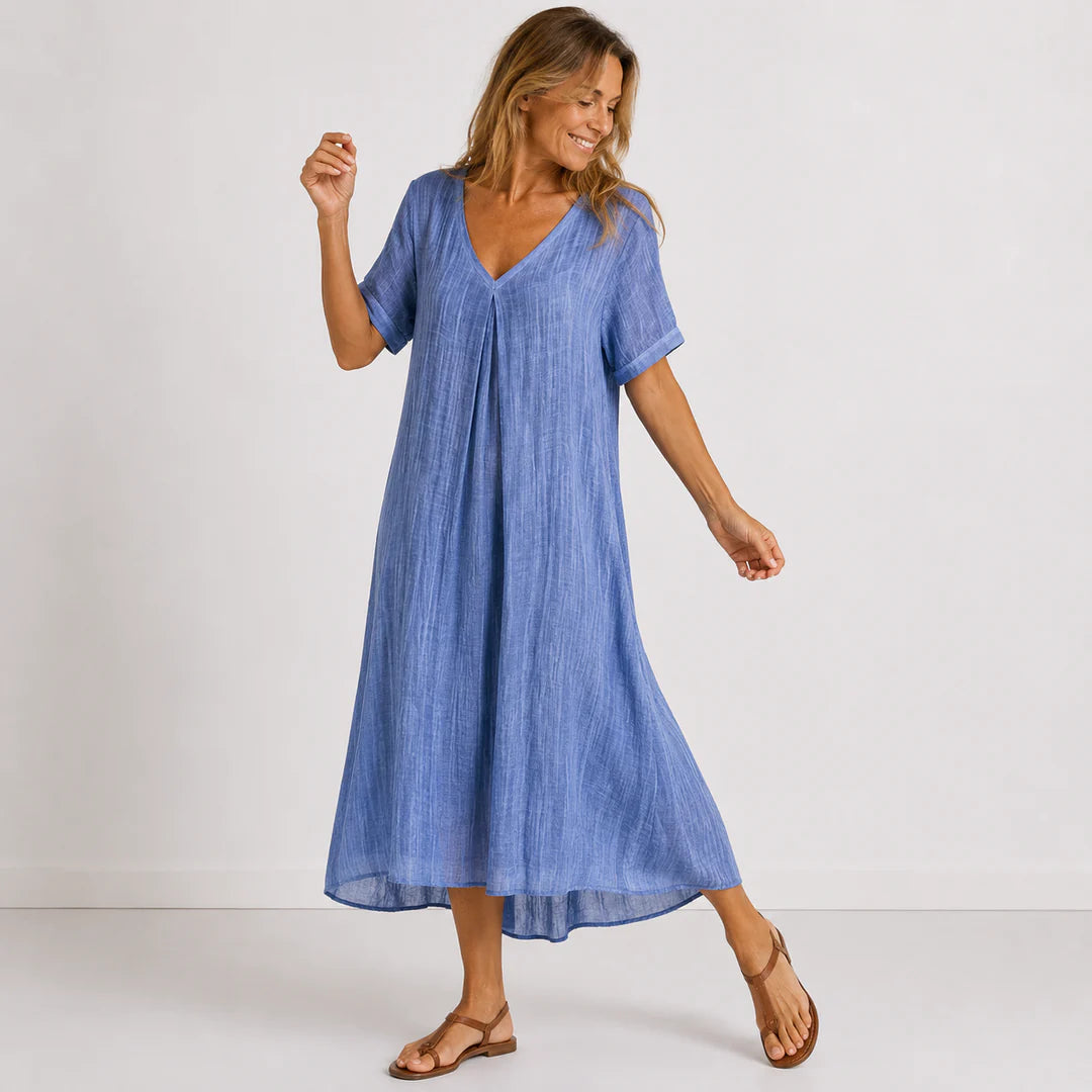 Julienne - Vestido Maxi Fluido Mezcla de Lino y Algodón
