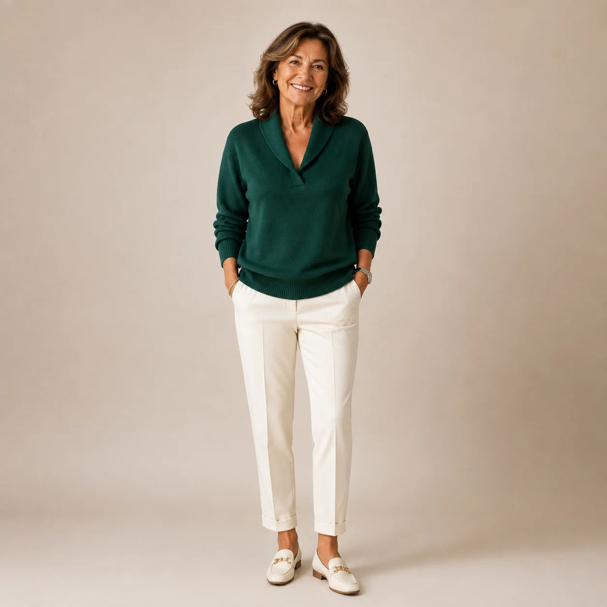 Colette - Suéter de Punto Fino con Cuello en V Curvado