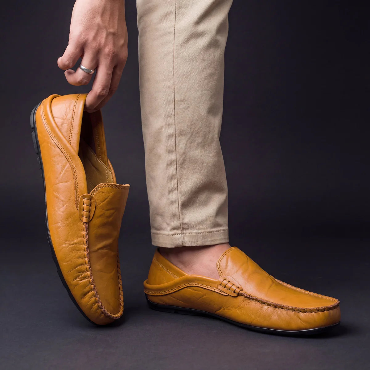 Jorick - Mocasines de Cuero Genuino Flexible