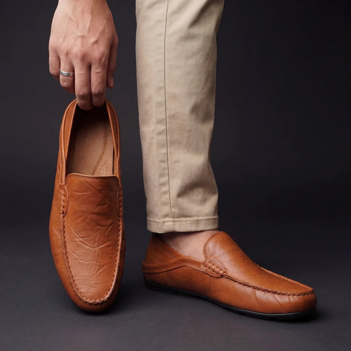 Jorick - Mocasines de Cuero Genuino Flexible