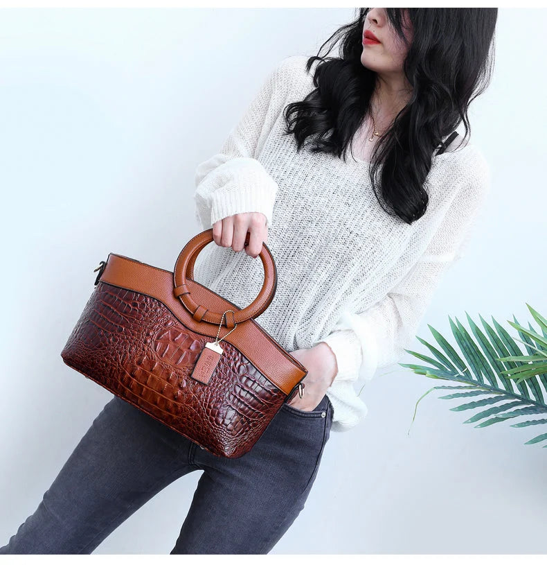 Ketty - Bolso Bicolor de Cuero con Textura Cocodrilo
