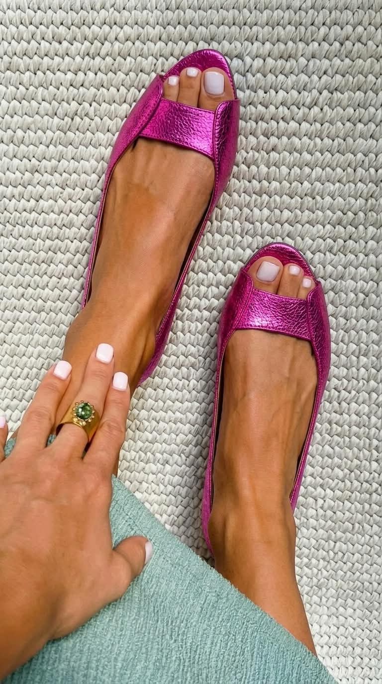 Eirlys - Sandalias Estilo Bailarina con Punta Abierta Metálica