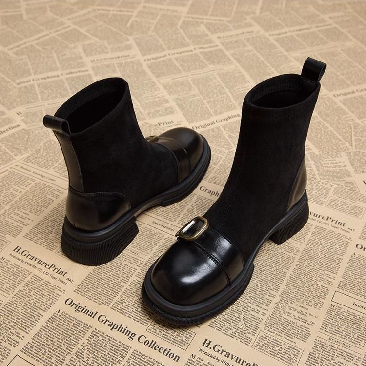 Adelita - Élégantes Bottes Bi Matière en Daim et Cuir