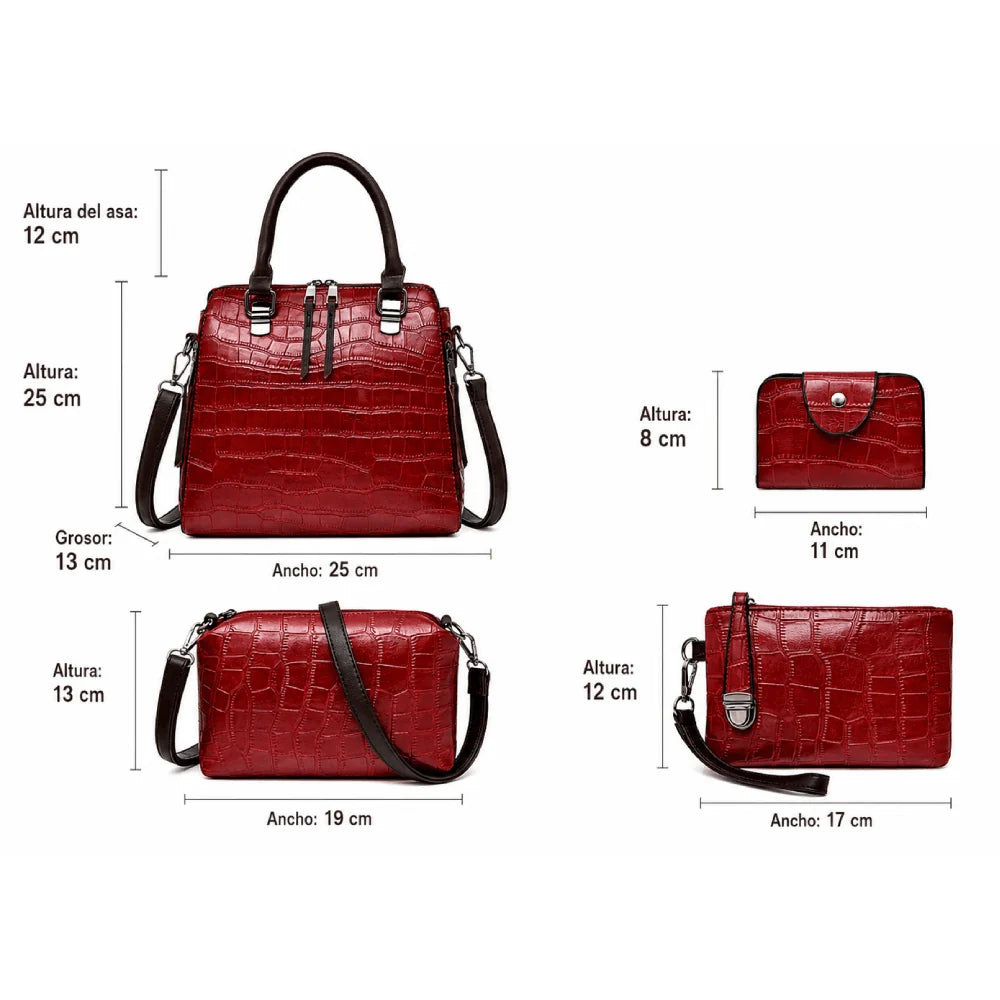 Cathy - Set de Bolsos de Cuero Cocodrilo 4pzs