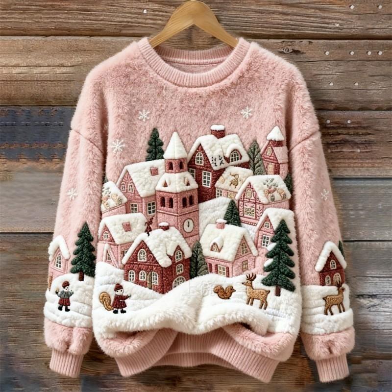 Hilda - Pull Polaire Doux Village Enneigé