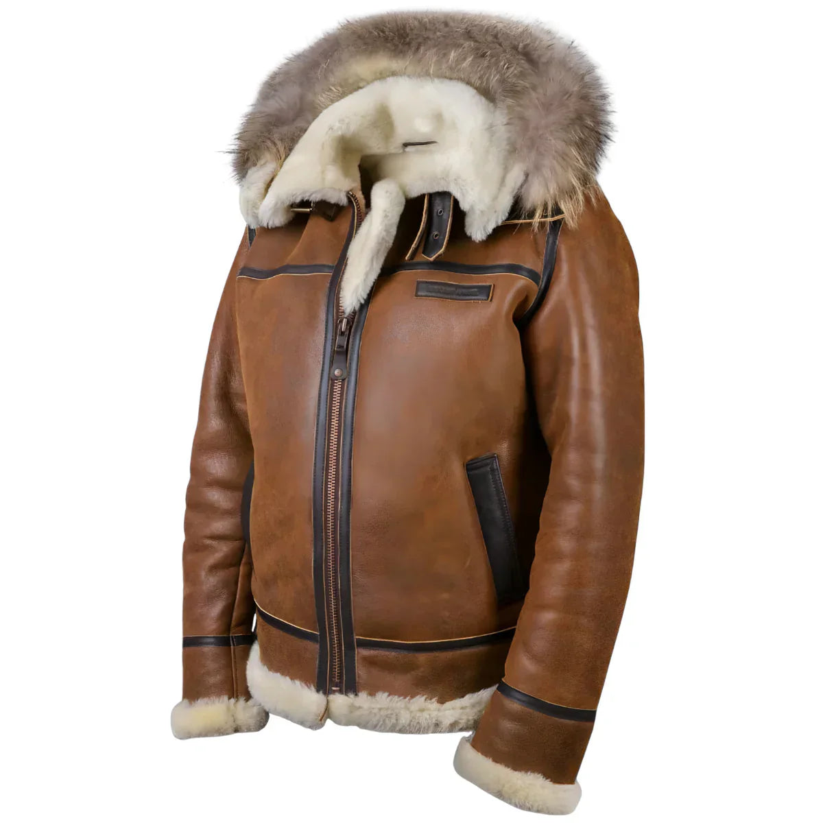 Arsen - Abrigo de Invierno de Alta Moda de Cuero con Capucha y Piel