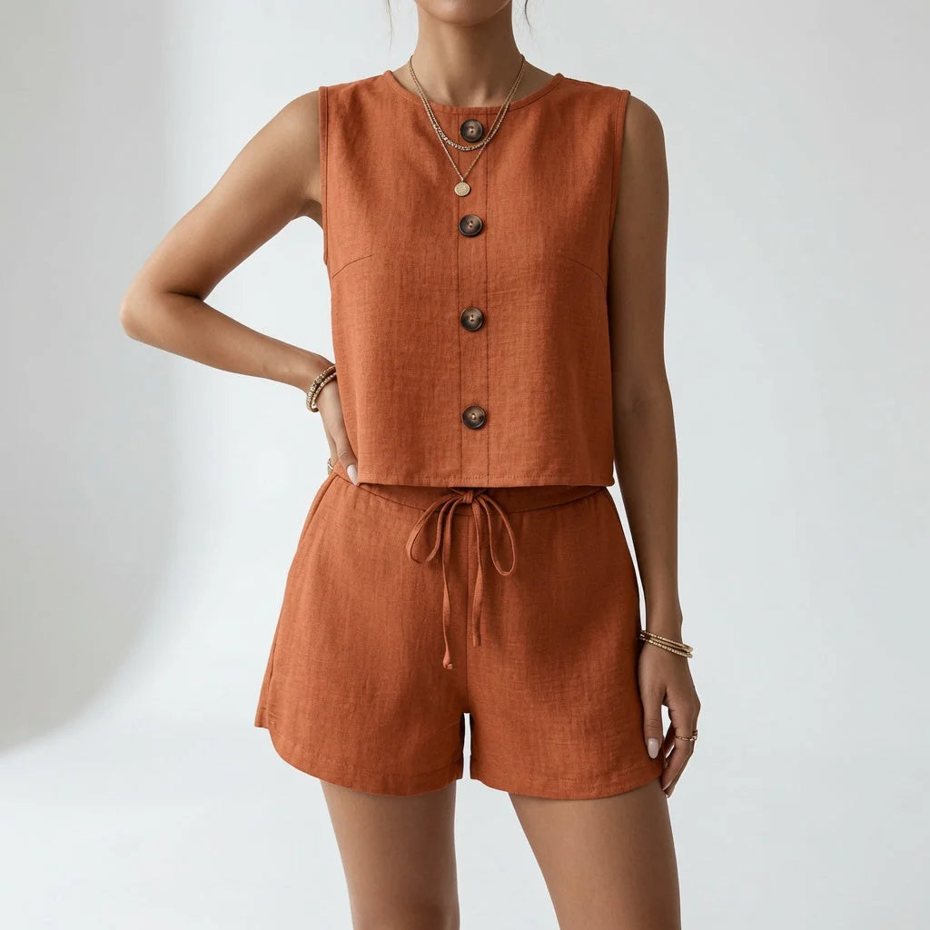 Aniko - Conjunto Elegante Blusa y Shorts de Lino