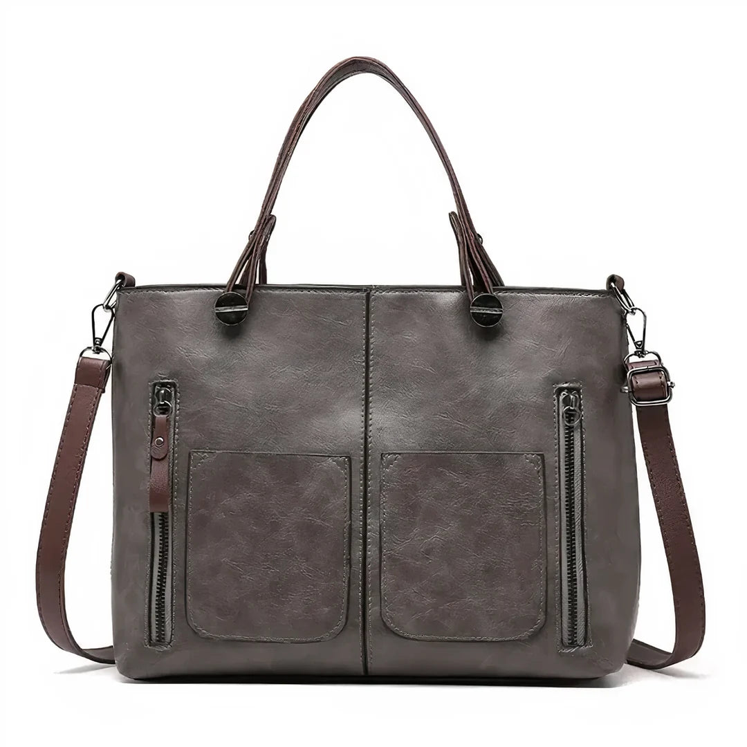 Fanie - Tote de Cuero Vintage con Bolsillos Laterales
